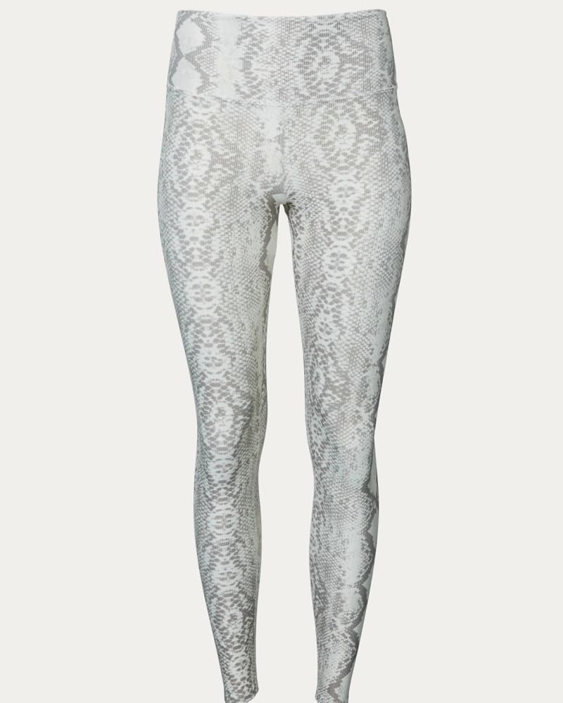 Front of a model wearing a size L Ayla Legging in Taupe Snake in Taupe Snake by Beach Riot. | dia_product_style_image_id:332595